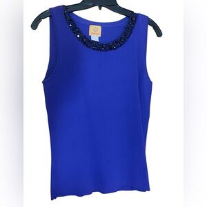 Ruby Rd. Blue Embellished Fitted Tank Top